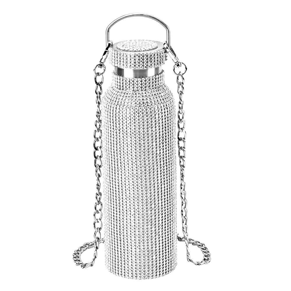 Silver Stainless Steel Rhinestone Bottle Chain Crossbody Festival Rave Glamour